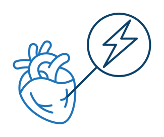 Human heart illustration and electrical icon depicting Sudden Cardiac Death