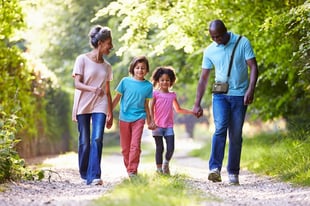 Family walking outside with man wearing ZOLL LifeVest 