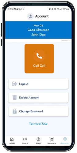 ZOLL LifeVest Patient App account management screen.